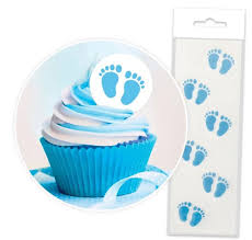 Cake Craft Wafer Toppers - 24 Blue Baby Feet