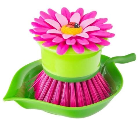 Vigar Flower Palm Held Dish Brush W/ Holder Cleaning Equipment The Cooks Kitchen