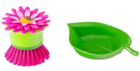 Vigar Flower Palm Held Dish Brush W/ Holder Cleaning Equipment The Cooks Kitchen