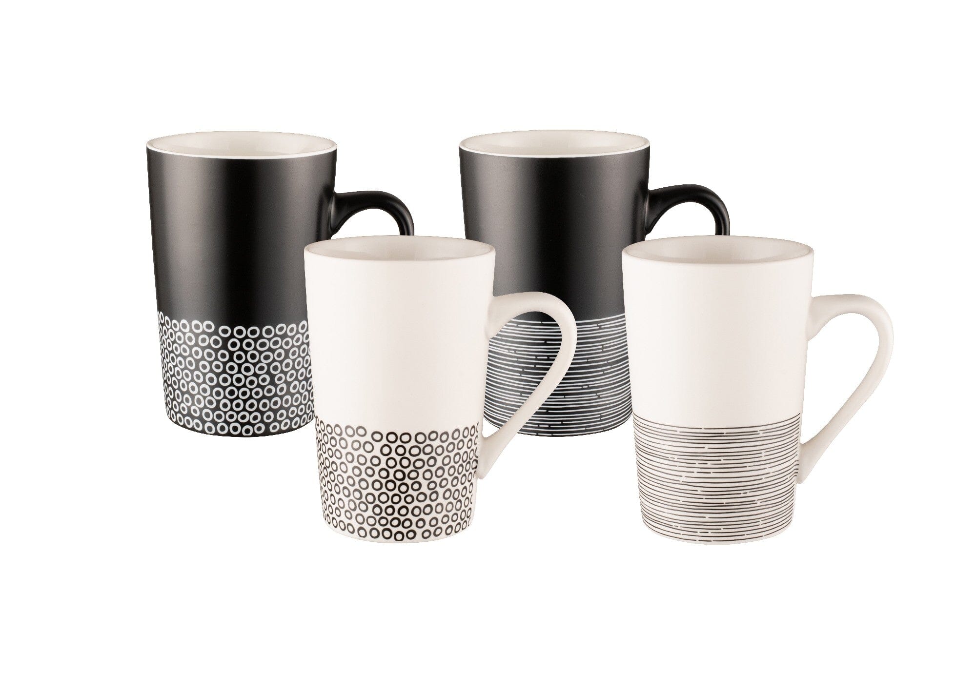 Bundanoon Monochrome Hem Set Of 4 Tube Mugs - 350ml Mugs - Cups & Saucers The Cooks Kitchen