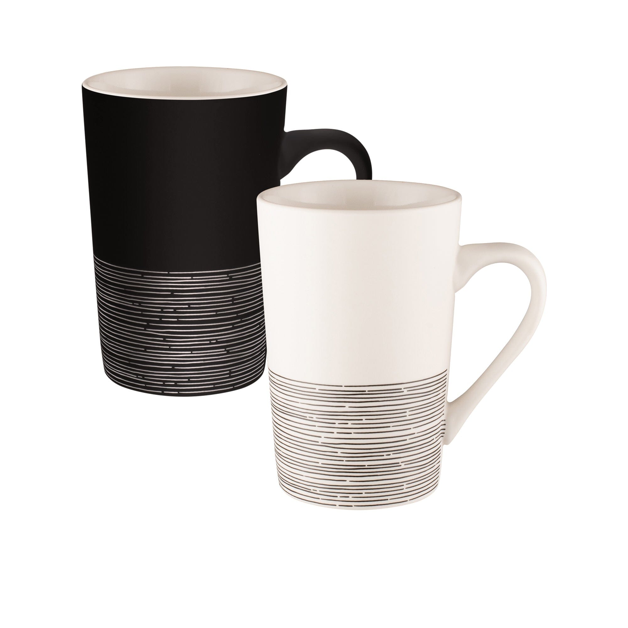 Bundanoon Monochrome Hem Set Of 4 Tube Mugs - 350ml Mugs - Cups & Saucers The Cooks Kitchen