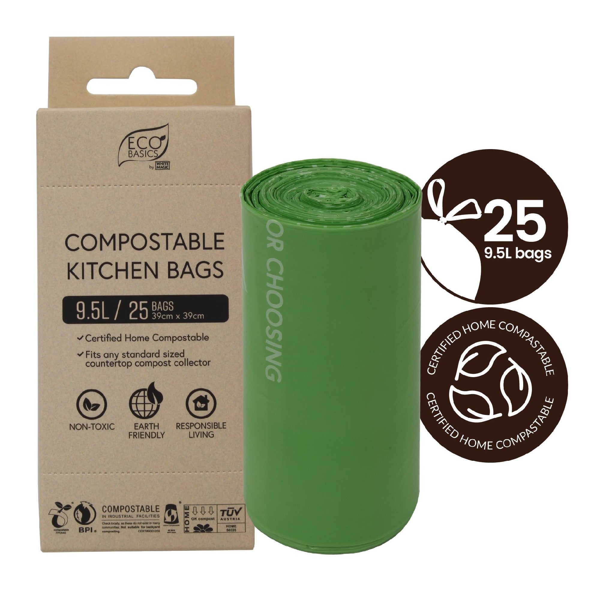 Eco Basics Compostable Kitchen Bags 39x39cm 9.5l 25 Bags