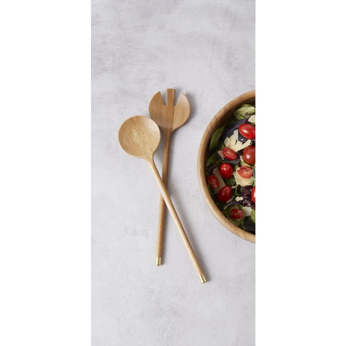 Davis & Waddel Acacia/brass Set Of 2 Salad Servers