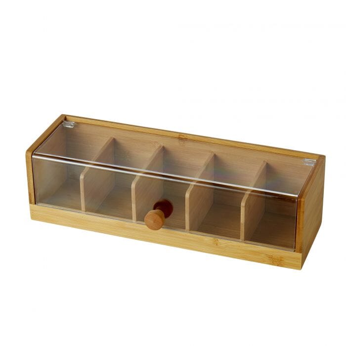 Leaf & Bean Bamboo Tea Box W/ Transparent Lid 36x13x10cm Sugar, Coffee & Tea The Cooks Kitchen Mandurah