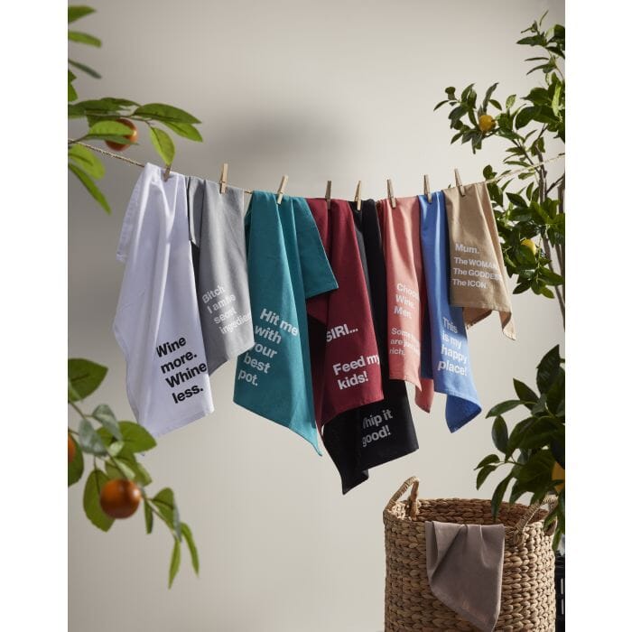 Dw Slogan Tea Towel 30cm Assorted Tea Towels The Cooks Kitchen