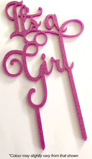Cake Craft It's A Girl Pink Glitter Acrylic Cake Topper