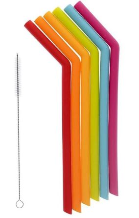 Joie Rainbow Smoothie Silicone Straws - 6 Straws & Cleaning Brush