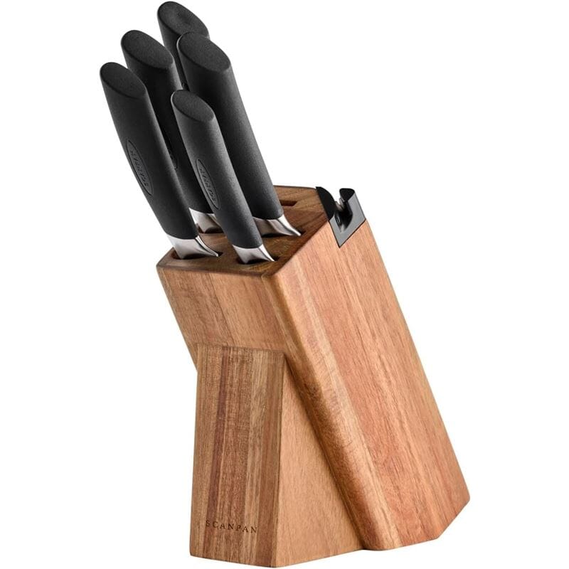 Scanpan Sax 6pc Acacia Block Knife Set - With Sharpener Knife Block Sets The Cooks Kitchen 