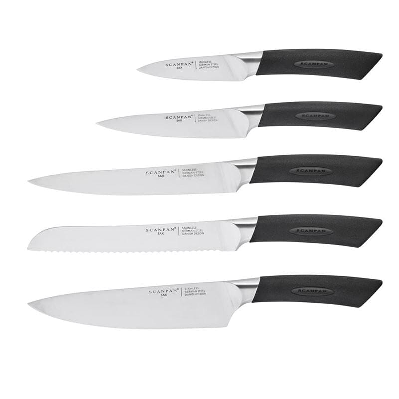 Scanpan Sax 6pc Acacia Block Knife Set - With Sharpener Knife Block Sets The Cooks Kitchen 