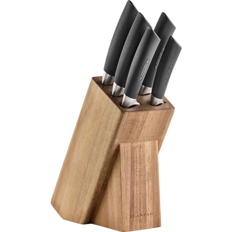 Scanpan Sax 6pc Acacia Block Knife Set - With Sharpener Knife Block Sets The Cooks Kitchen 
