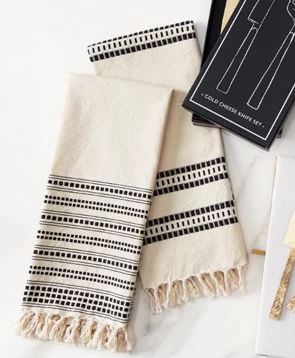 Tea Towels -natural & Black Set Of 2