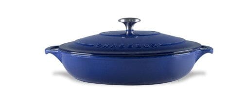 Chasseur Low Round Casserole 30cm/2.5l Azure Enameled Cast Iron The Cooks Kitchen 