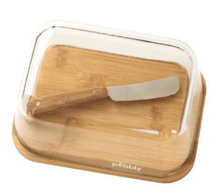 Pebbly - Glass Butter Dish & Spreader - 2pc Set