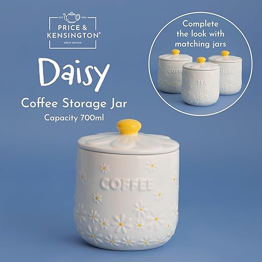 Price & Kensington Daisy Coffee Jar Ceramic Hand Painted Flower 700ml