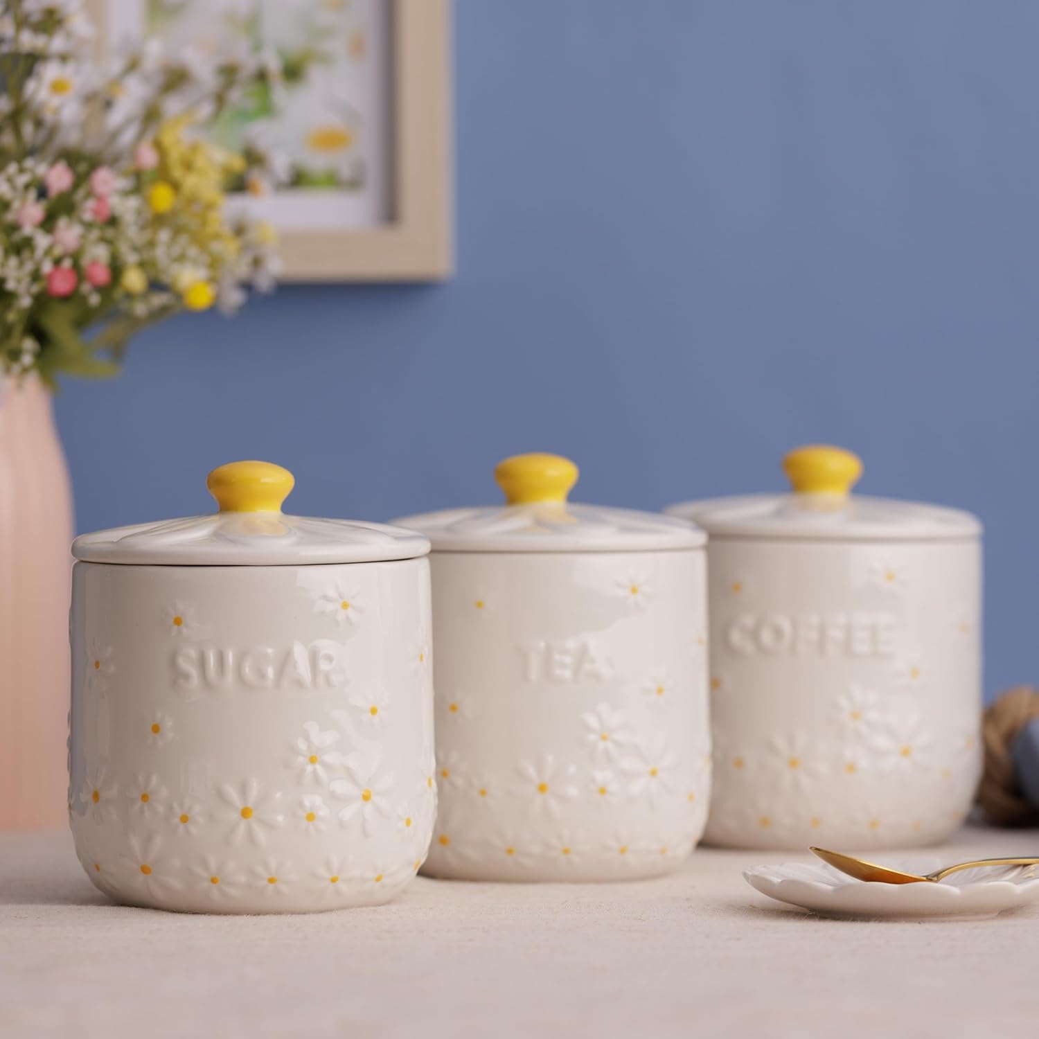 Price & Kensington Daisy Sugar Jar Ceramic Hand Painted Flower 700ml