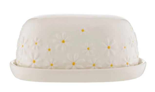 Price & Kensington Daisy Butter Dish Ceramic Hand Painted Flower Embossed White