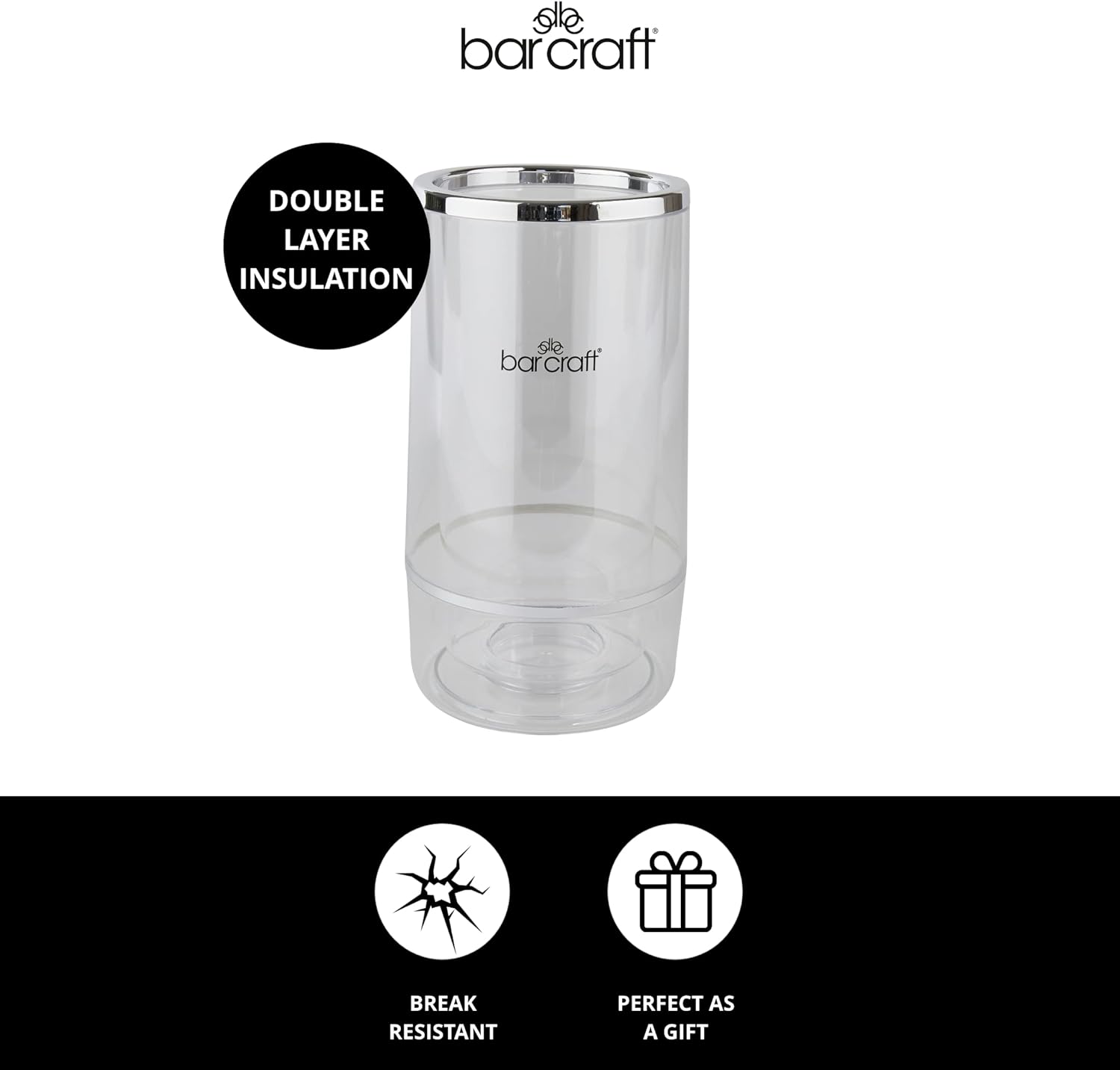 Barcraft Acrylic Double Walled Wine Cooler  Clear