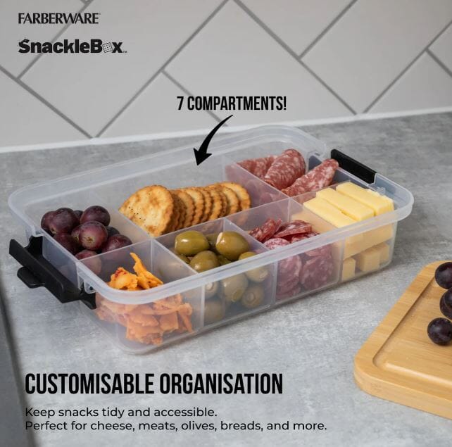 Farberware Snackle Box With 7 Snack Dividers And Bamboo Lid 20x33cm Snackle Box The Cooks Kitchen 