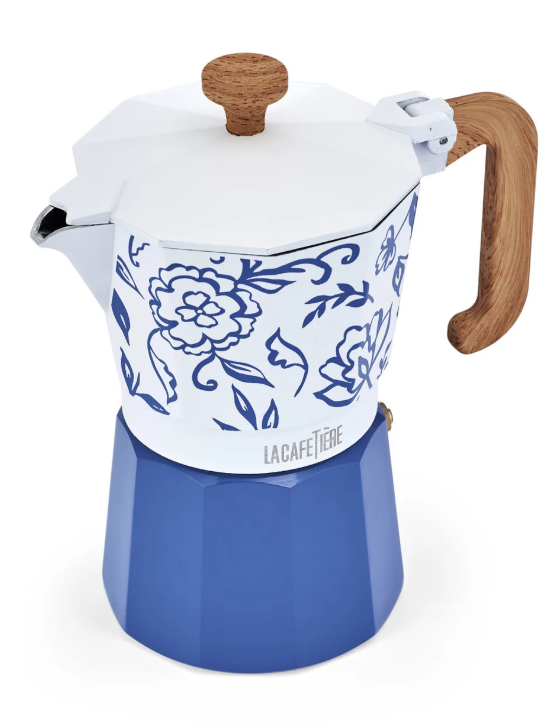 La Cafetière Venice Aluminium Espresso Maker 6 Cup / 290ml (blu Fiorato)
