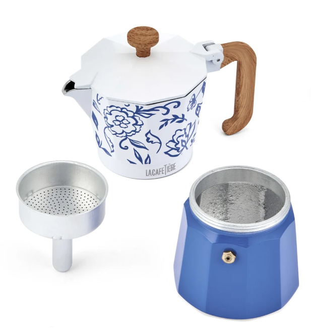 La Cafetière Venice Aluminium Espresso Maker 6 Cup / 290ml (blu Fiorato)