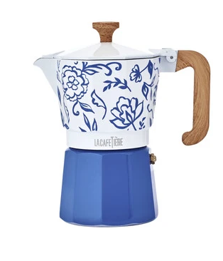 La Cafetière Venice Aluminium Espresso Maker 6 Cup / 290ml (blu Fiorato)