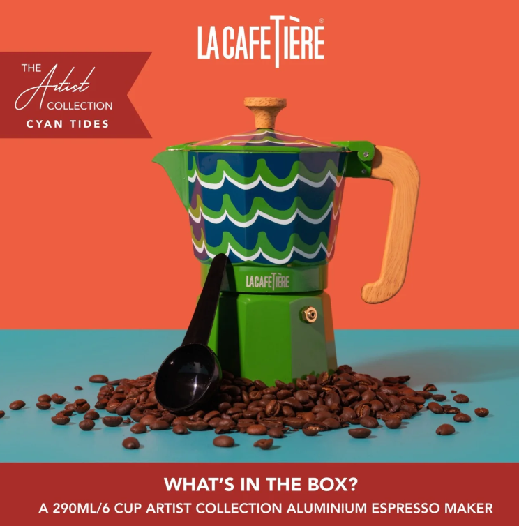 La Cafetière Venice Aluminium Espresso Maker 6 Cup / 290ml (cyan Tides)