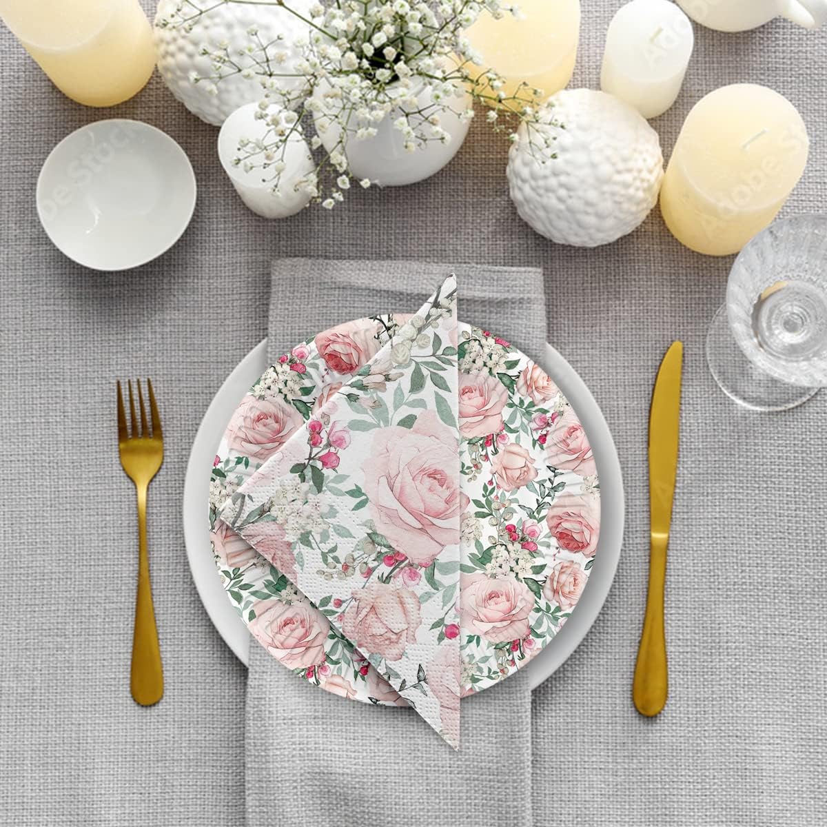 Paw Lunch Napkin 33cm Roses Glory Cream