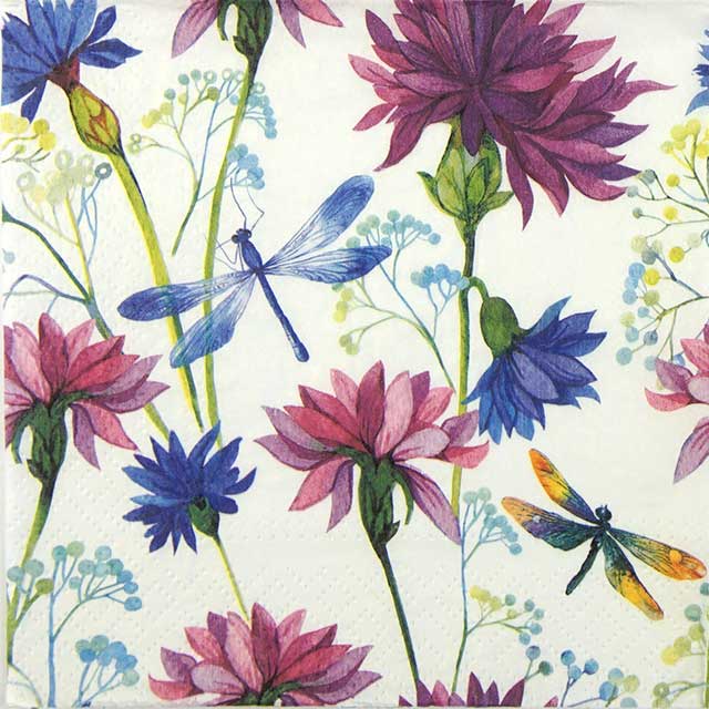 Paw Lunch Napkin 33cm Flower Dragonfly