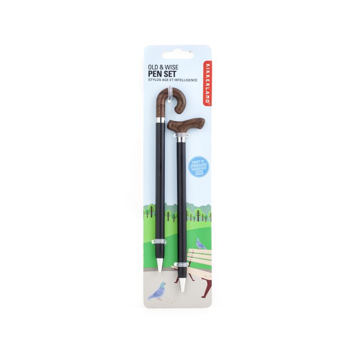 Kikkerland Old & Wise Pen Set Of 2, Black Brown