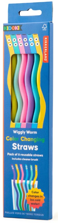 Kikkerland Wiggly Worm Colour Changing Straws Set Of 6