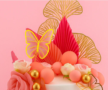 Iconic Cake Art Pink Floral Butterfly Topper Set