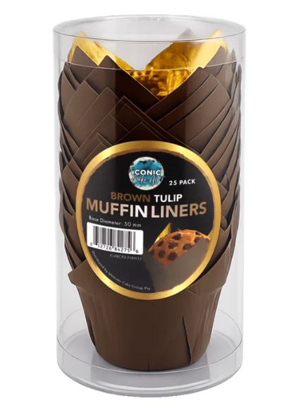 Iconic Cake Art 25pk Brown Tulip Baking Cups Boards & Boxes & Packaging The Cooks Kitchen 