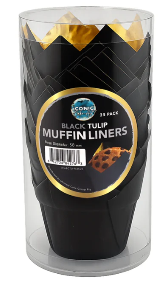 Iconic Cake Art 25pk Black Tulip Baking Cups