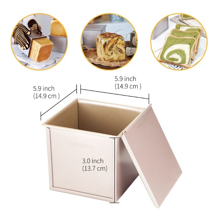 Chefmade Square Loaf With Cover 450g - 15cm Loaf Pans The Cooks Kitchen 