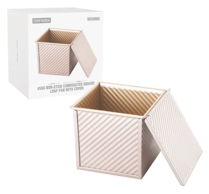 Chefmade Corrugated Square Loaf Pan With Cover 450g - 15cm Loaf Pans The Cooks Kitchen 