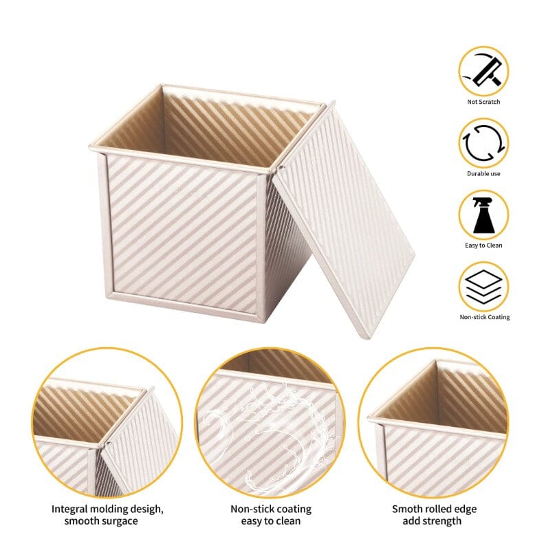 Chefmade Corrugated Square Loaf Pan With Cover 450g - 15cm Loaf Pans The Cooks Kitchen 