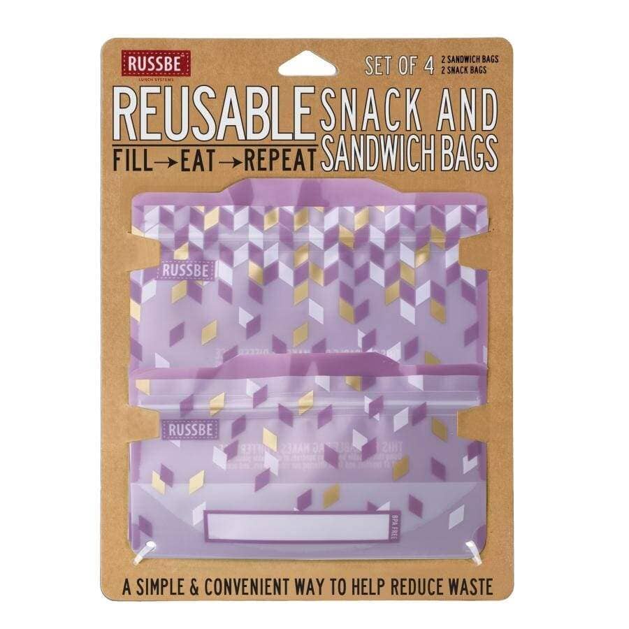 Russbe Snack/sandwich Bags Set Of 4 - Metallic Confetti Food Wrap Storage The Cooks Kitchen 