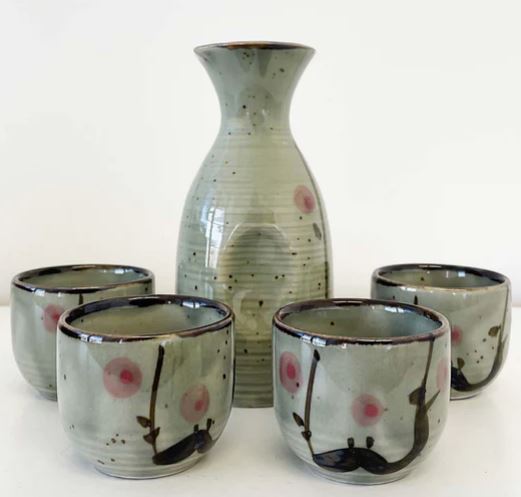 Omotenashi Mashiko Set - Sake Pourer & 4 Cups Plum 220ml