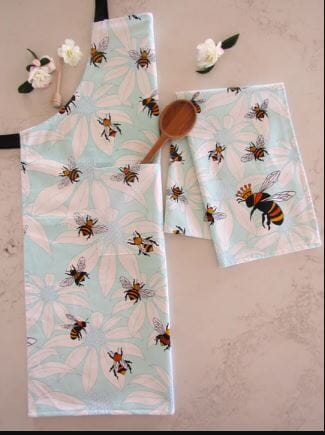 Allgifts Australia Apron (heavy Drill) - Flower Bees Aprons The Cooks Kitchen 