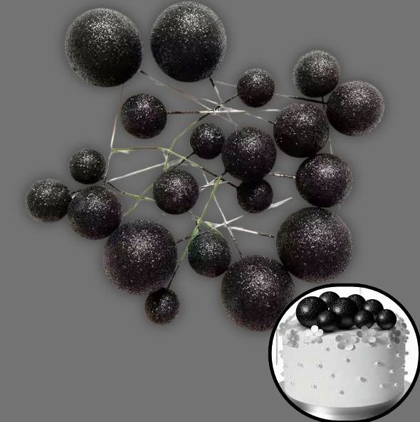 Iconic Cake Art Glitter Black Ball Topper 20pc Cake Toppers The Cooks Kitchen 