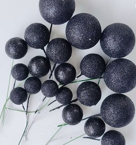 Iconic Cake Art Glitter Black Ball Topper 20pc Cake Toppers The Cooks Kitchen 