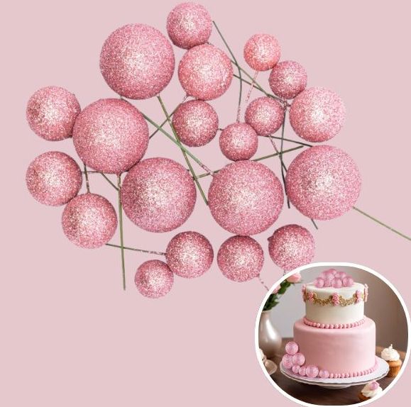 Iconic Cake Art Glitter Hot Pink Ball Topper 20pc Cake Toppers The Cooks Kitchen 