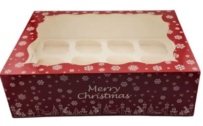Iconic Cake Art - Christmas Cupcake Box - Holds 12, 4" Tall