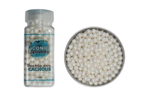 100g 8mm Pearl White Cachous - Iconic Sprinkles