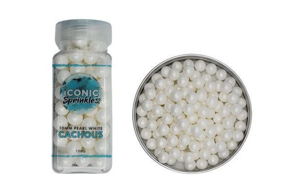 100g 10mm Pearl White Cachous - Iconic Sprinkles