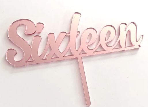 Cake Craft Number Sixteen Rose Gold Mirror Acrylic Cake Topper