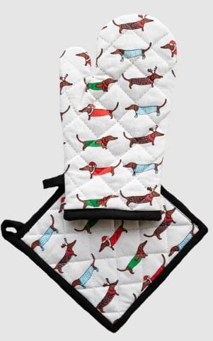 Allgifts Australia Oven Glove & Pot Holder - Xmas Dogs Mitts & Gloves The Cooks Kitchen 
