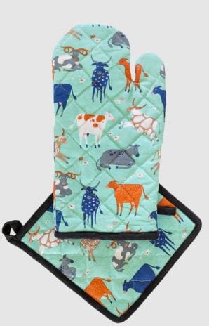 Allgifts Australia Oven Glove & Pot Holder - Green Cow Mitts & Gloves The Cooks Kitchen 