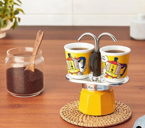 Bialetti Set Mini Express "r" Lichtenstein Coffeemaker - Aluminium Plus 2 Cups