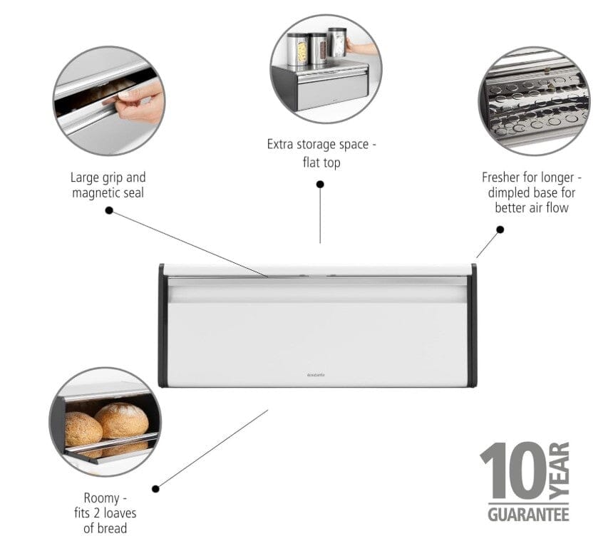 Brabantia Fall Front Bread Box - White Bread & Butter Storage The Cooks Kitchen 